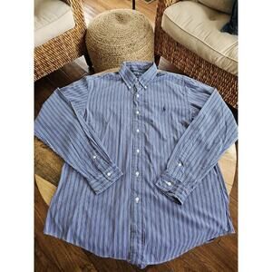 Ralph Lauren Custom Fit Striped Blue Button Down Men's Size L Preppy Career